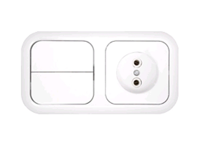 Блок выкл. 2 клав. + розетка (скрытая, б/з) белая, Гармония, BYLECTRICA