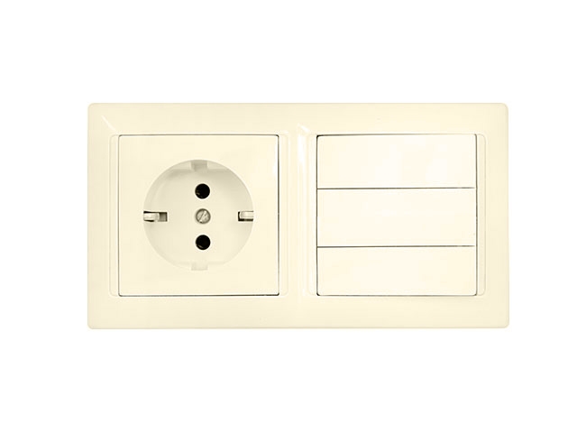 Блок выкл. 3 клав. + розетка (скрытая, с/з) бежевый, Стиль, BYLECTRICA