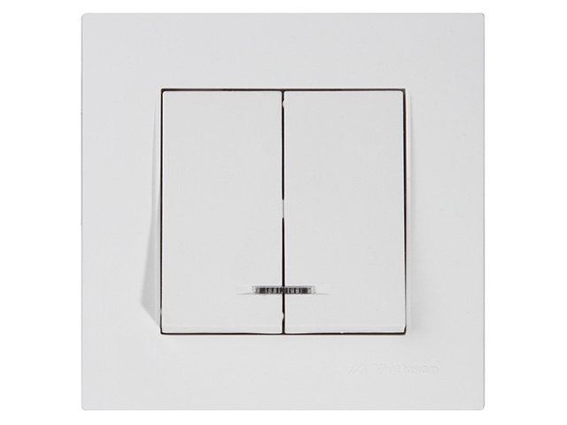 Выключатель 2-клав. (с подсветкой, скрытый, винт. зажим) белый, RITA, MUTLUSAN (10 A, 250 V, IP 20)