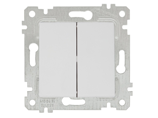 Выключатель 2-клав. (скрытый, без рамки, винт. зажим) белый, RITA, MUTLUSAN (10 A, 250 V, IP 20)
