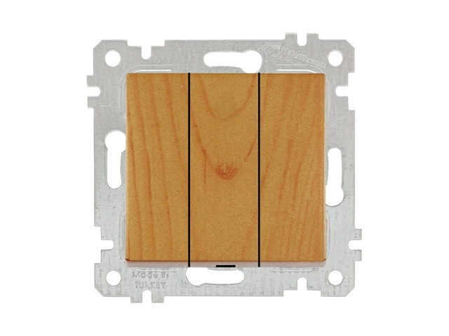 Выключатель 3-клав. (скрытый, без рамки, винт. зажим) дуб, RITA, MUTLUSAN (10 A, 250 V, IP 20)