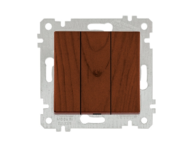 Выключатель 3-клав. (скрытый, без рамки, винт. зажим) орех, RITA, MUTLUSAN (10 A, 250 V, IP 20)