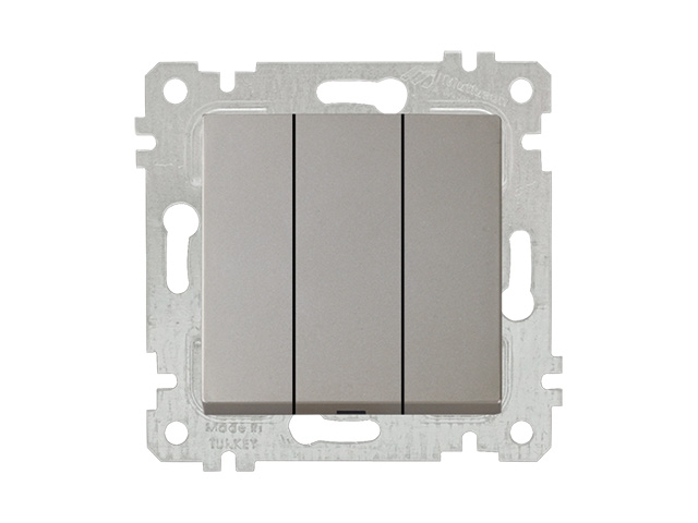 Выключатель 3-клав. (скрытый, без рамки, винт. зажим) титан, RITA, MUTLUSAN (10 A, 250 V, IP 20)