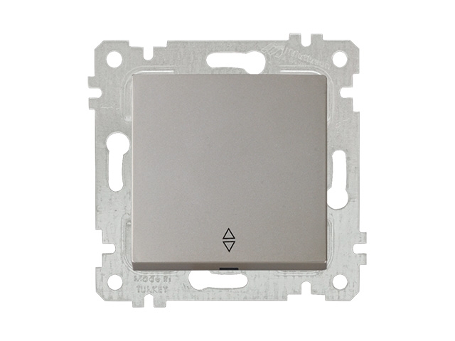Выключатель проходной 1-клав. (скрытый, без рамки, винт. зажим) титан, RITA, MUTLUSAN (10 A, 250 V, IP 20)