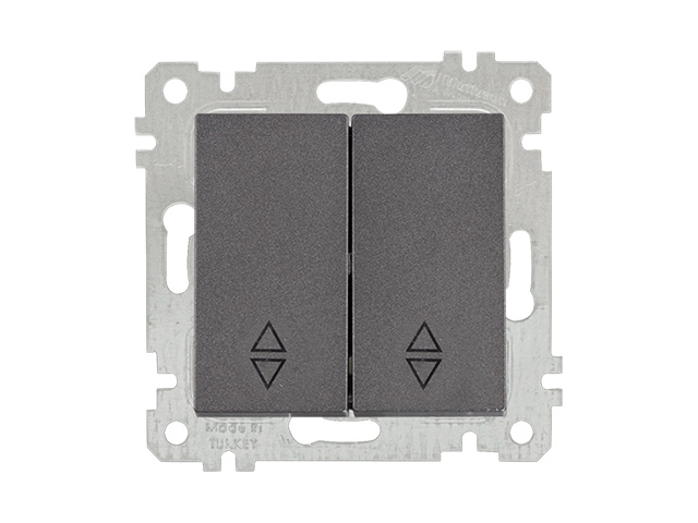 Выключатель проходной 2-клав. (скрытый, без рамки, винт. зажим) дымчатый, RITA, MUTLUSAN (10 A, 250 V, IP 20)