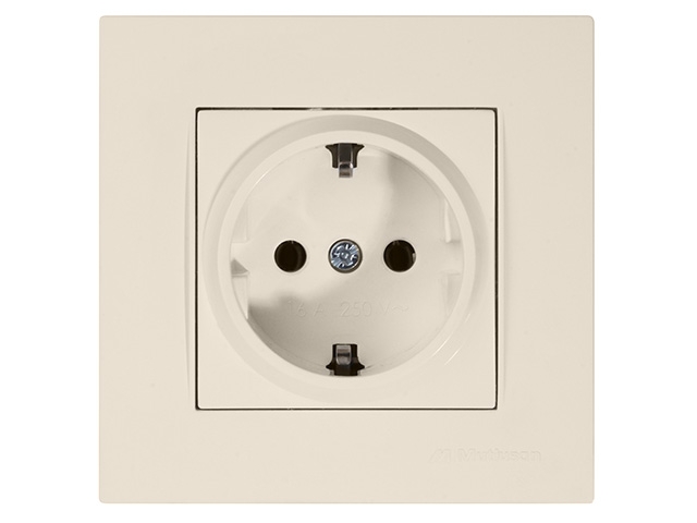 Розетка 1-ая (скрытая, с/з) кремовая, RITA, MUTLUSAN (16 A, 250 V, IP 20)