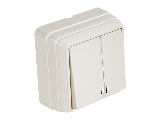 Выключатель 2-клав. (с подсветкой, открытый) кремовый, BRON, MUTLUSAN (10 A, 250 V, IP 20)