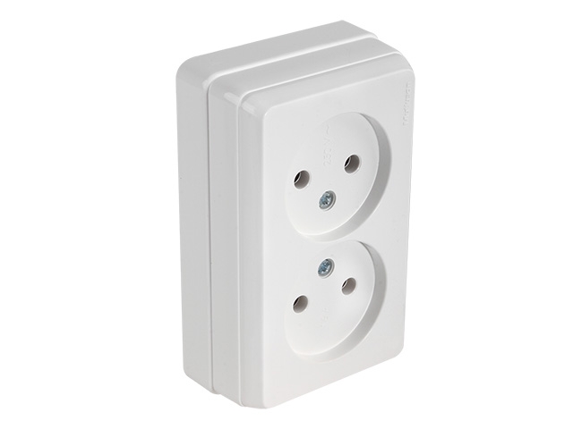 Розетка 2-ая (открытая, б/з) белая, BRON, MUTLUSAN (16 A, 250 V, IP 20)