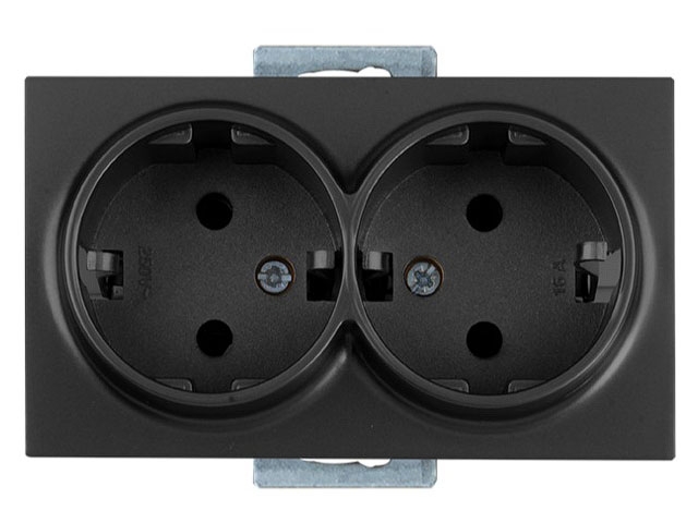 Розетка 2-ая (скрытая, с/з, керамика) черная, DARIA, MUTLUSAN (16 A, 250 V, IP 20)