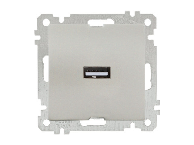 Розетка 1-ая USB (скрытая, без рамки) титан, DARIA, MUTLUSAN (USB-заряд , 5V-2.1A)