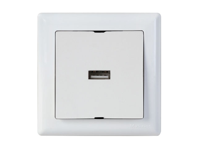 Розетка 1-ая USB (скрытая, горизонт.) белая, DARIA, MUTLUSAN (USB-заряд , 5V-2.1A)