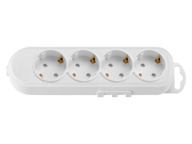 Розетка 4-ая переносная (с/з, 16А, 250В, з/ш) белая, BYLECTRICA (с креплением к стене)