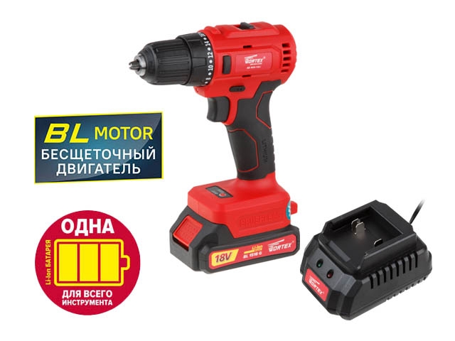 Аккум. дрель-шуруповерт WORTEX BD 1815-1 DLi в кор. (18.0 В, 1 акк., 1.5 А/ч Li-Ion, 2 скор., 30 Нм, шурупы до 9 мм)