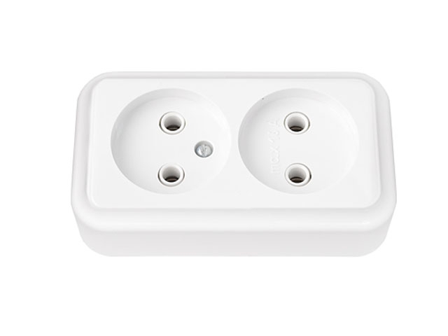 Розетка 2-ая (открытая, б/з) белая, Bylectrica