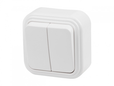 Выключатель 2 клав. (открытый, до 6А) белый, Стандарт, Юпитер (VA56-232-Б) (ЮПИТЕР)