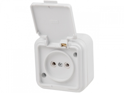 Розетка 1-ая (открытая, б/з, брызг. защ.) белая, Стандарт, Юпитер (RA16-201-Б) (ЮПИТЕР)