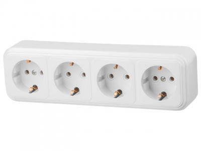 Розетка 4-ая (открытая, с/з) белая, Стандарт, Юпитер (RA16-466-Б) (ЮПИТЕР)