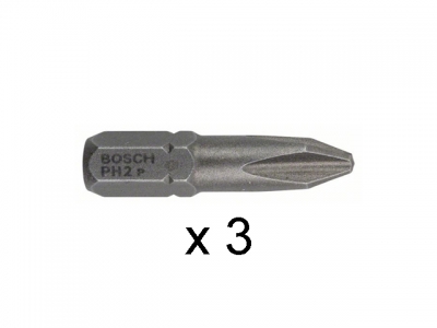 Насадка (бита) крестообразная PH2 25 мм BOSCH в розничн. упак. (3 шт.) (посадочн. шестигранник 1/4 ")