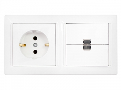 Блок выкл. 2 клав. + розетка (скрытая, с/з) со световой индикацией,белая, Стиль, BYLECTRICA