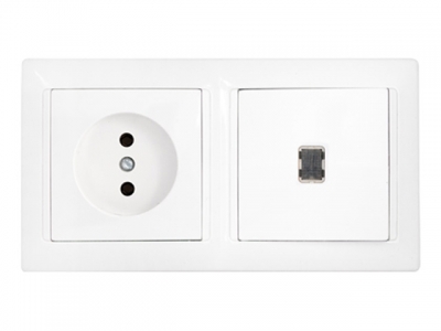 Блок выкл. 1 клав. + розетка (скрытая, б/з) со световой индикацией, белая, Стиль, BYLECTRICA