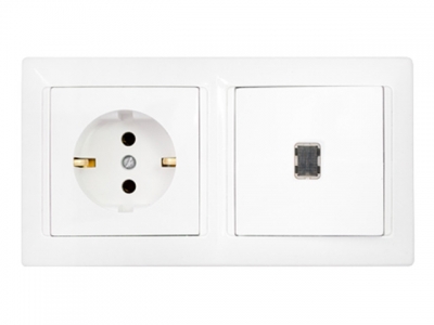 Блок выкл. 1 клав. + розетка (скрытая, с/з) со световой индикацией, белая, Стиль, BYLECTRICA