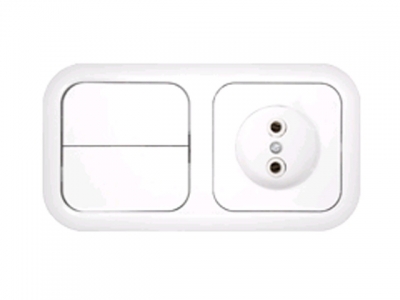 Блок выкл. 2 клав. + розетка (скрытая, б/з) белая, Гармония, BYLECTRICA