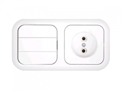 Блок выкл. 3 клав. + розетка (скрытая, б/з) белая, Гармония, BYLECTRICA