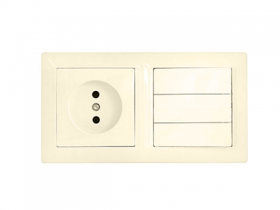 Блок выкл. 3 клав. + розетка (скрытая, б/з) бежевый, Стиль, BYLECTRICA