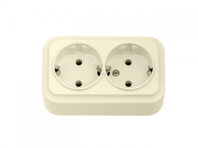 Розетка 2-ая (открытая, с/з) бежевая, Вариант, BYLECTRICA
