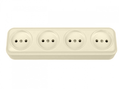 Розетка 4-ая (открытая, б/з) бежевая, Вариант, BYLECTRICA