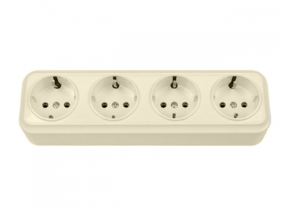 Розетка 4-ая (открытая, с/з) бежевая, Вариант, BYLECTRICA