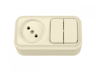 Блок выкл. 2 клав. + розетка (открытая, б/з) бежевая, Вариант, BYLECTRICA
