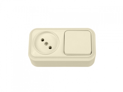 Блок выкл. 1 клав. + розетка (открытая, б/з) бежевая, Вариант, BYLECTRICA