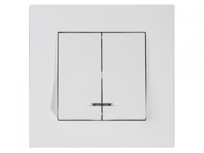Выключатель 2-клав. (с подсветкой, скрытый, винт. зажим) белый, RITA, MUTLUSAN (10 A, 250 V, IP 20)