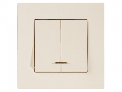 Выключатель 2-клав. (с подсветкой, скрытый, винт. зажим) кремовый, RITA, MUTLUSAN (10 A, 250 V, IP 20)