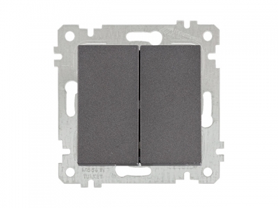 Выключатель 2-клав. (скрытый, без рамки, винт. зажим) дымчатый, RITA, MUTLUSAN (10 A, 250 V, IP 20)