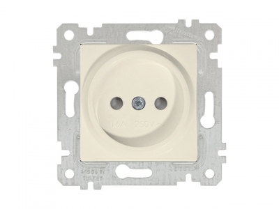 Розетка 1-ая (скрытая, без рамки, б/з, шторки) кремовая, RITA, MUTLUSAN (16 A, 250 V, IP 20)