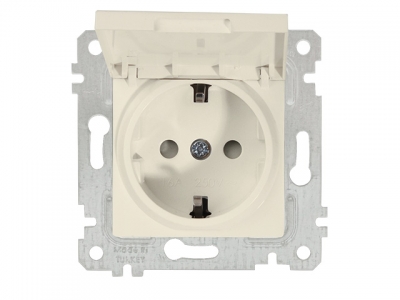 Розетка 1-ая (скрытая, без рамки, с/з, шторки,с крышкой) кремовая, RITA, MUTLUSAN (16 A, 250 V, IP 20)