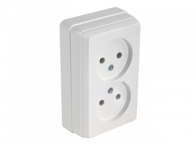 Розетка 2-ая (открытая, б/з) белая, BRON, MUTLUSAN (16 A, 250 V, IP 20)