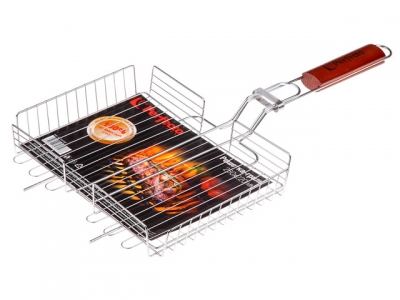 Решетка-гриль, 280x220 мм,  нержавеющая сталь, деревянная ручка, PERFECTO LINEA (Изготовлена из 100% нержавеющей стали. Гигиенична, безопасна, долгове
