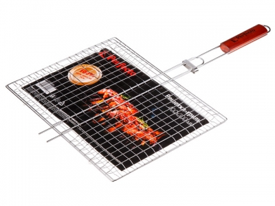 Решетка-гриль, 400x300 мм,  нержавеющая сталь, деревянная ручка, PERFECTO LINEA (Изготовлена из 100% нержавеющей стали. Гигиенична, безопасна, долгове