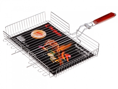 Решетка-гриль, 410x280 мм,  нержавеющая сталь, деревянная ручка, PERFECTO LINEA (Изготовлена из 100% нержавеющей стали. Гигиенична, безопасна, долгове