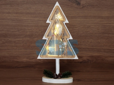 Деревянная фигурка с подсветкой <Елка на подставке> 14,5х5х30 см (Класс защиты 3, IP20) (NEON-NIGHT)