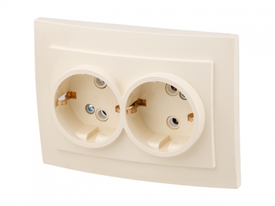Розетка 2-ая (скрытая, с/з) бежевая, Стандарт, Юпитер (RS 16-238-БЖ) (ЮПИТЕР)