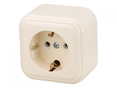 Розетка 1-ая (открытая, с/з) бежевая, Стандарт, Юпитер (RA 16-133-БЖ) (ЮПИТЕР)