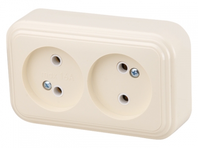 Розетка 2-ая (открытая, б/з) бежевая, Стандарт, Юпитер (RA 16-237-БЖ) (ЮПИТЕР)