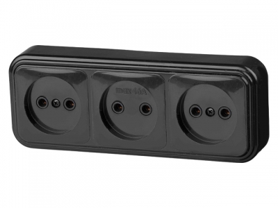 Розетка 3-ая (открытая, б/з) черная, Стандарт, Юпитер (RA 16-363-Ч) (ЮПИТЕР)