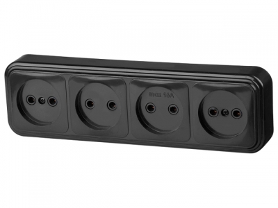 Розетка 4-ая (открытая, б/з) черная, Стандарт, Юпитер (RA 16-464-Ч) (ЮПИТЕР)