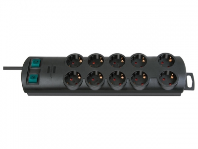 Удлинитель 2м (10роз., 3.3кВт, с/з, выкл., ПВС) черный Brennenstuhl Primera-Line (провод 3х1,5мм2, сила тока 16А, с/з - с заземляющим контактом)