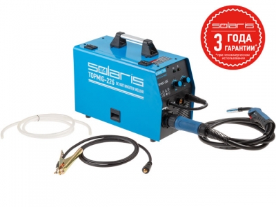 Полуавтомат сварочный Solaris TOPMIG-226 (MIG/MAG/FLUX) с горелкой 3м (220В, евроразъем, горелка 3 м, смена полярности)